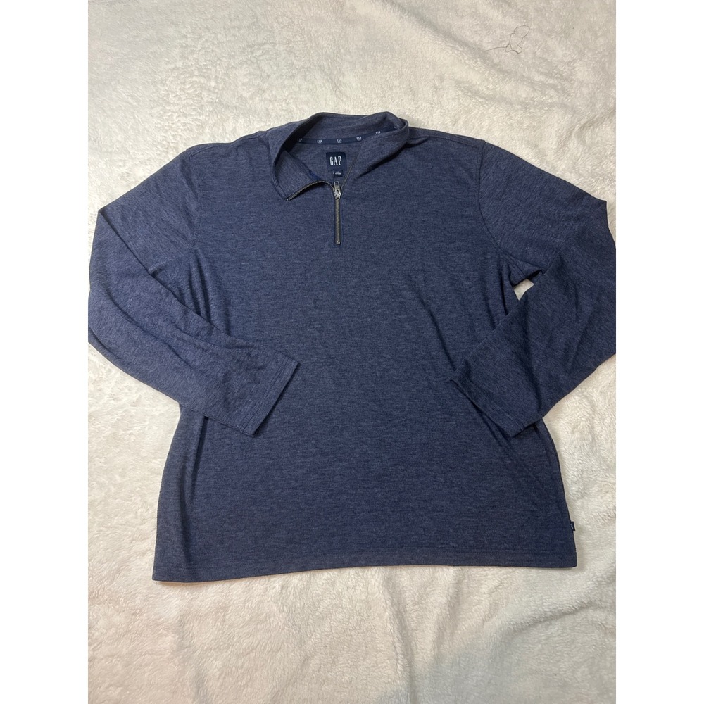 Gap Quarter Zip Pullover Mens XXL Blue Like New Ribbed Mock Neck Long Sleeve
